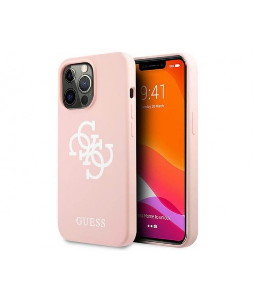 Husa Premium Guess, Originala, Compatibila Cu iPhone 13 Pro Max, Colectia Silicone 4G Logo, Roz